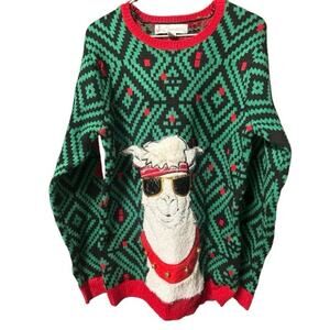 Jolly Sweaters Funny Cool Workout Sunglass Wearing Llama Ugly Sweater - MEDIUM